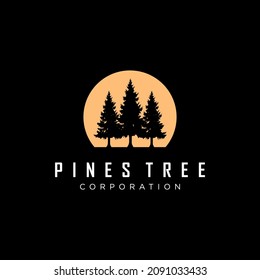 Simple Luxury Golden pine, evergreen, fir, hemlock, spruce, conifer, cedar, coniferous, cypress, larch, pinus Trees Vector Logo design