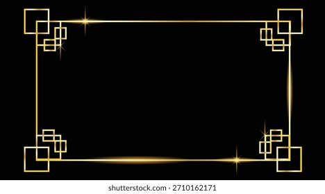 Marco cuadrado dorado de lujo simple sobre fondo negro. Diseño gráfico Elementos y recursos Arte vectorial