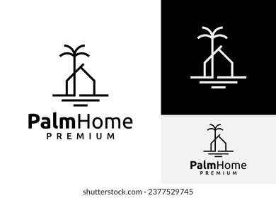 Simple Luxury House Home with Palm Coconut Tree Beach  Logo Design Branding Template