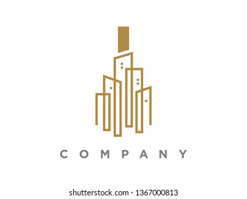 Simple and Luxury illustration initial logo gold city  urban.