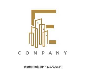 Simple and Luxury illustration initial logo gold city  urban.
