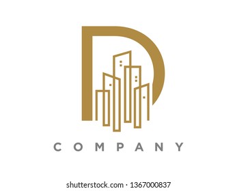 Simple and Luxury illustration initial logo gold city  urban.