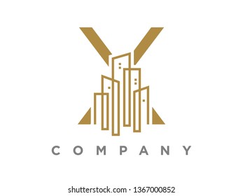 Simple and Luxury illustration initial logo gold city  urban.
