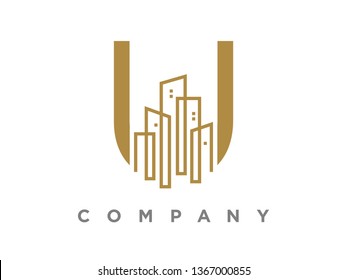 Simple and Luxury illustration initial logo gold city  urban.
