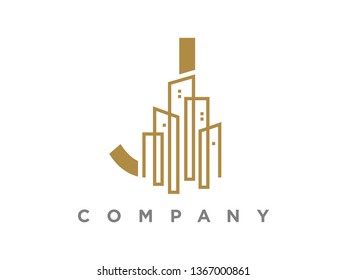 Simple and Luxury illustration initial logo gold city  urban.