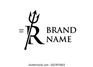 Einfache Luxus-Illustrations-Logo Design erste R Trident.