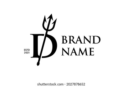 Diseño inicial del logotipo de la ilustración de lujo simple D Trident.