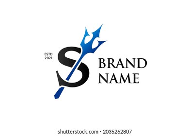 Diseño inicial del logotipo de la ilustración de lujo simple Trident S