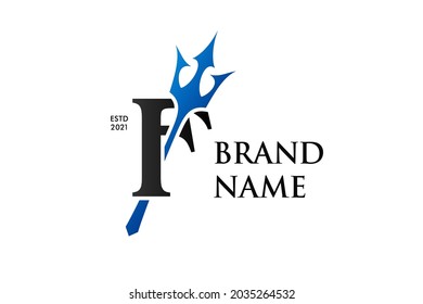 Simple luxury illustration logo design initial Blue Trident F