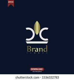 Simple luxury leaf combine with crown logo vector design