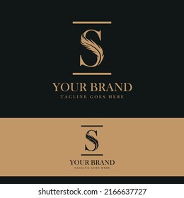 simple and luxury letter S logo design with feather icon