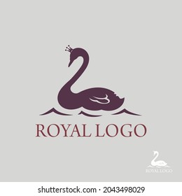 Einfache luxuriöse Logo-Design-Vorlage mit Schwan mit Krone.