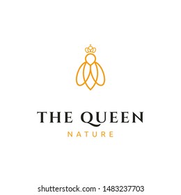 simple luxury mono line queen bee with crown logo