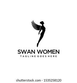 Simple luxury  pretty woman with swan logo design template