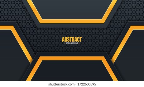 simple luxury professional paper box badge with sparkling golden square frame on wave pattern dark black background with gold ribbon decoration. vector illustration banner template design