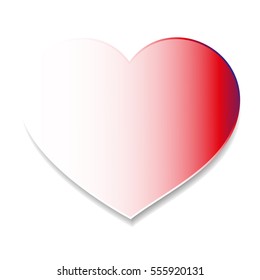 Simple but luxury red heart with gradient to white on white background with shadow