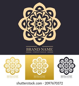 Diseño de logotipo de flores redondeadas de lujo sencillo en color dorado con un concepto de diseño lineal o de línea de arte mandala. Modelo de ilustración vectorial para hotel, Spa, Restaurante, VIP, Fashion e identidad de marca Premium.