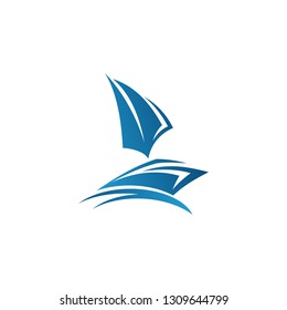 Simple, luxury sailboat vector concept design with abstract wave. Marine boat transport symbol. Vector illustration EPS.8 EPS.10
