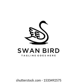 Simple luxury swan bird logo design template silhouette line art