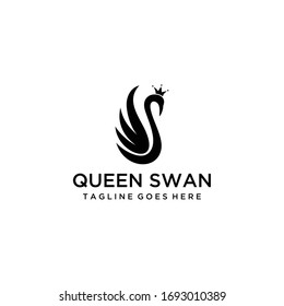 Simple luxury  swan logo design template with crown queen sign