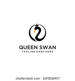 Simple luxury  swan logo design template with crown queen sign