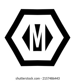 simple M letter hexagon design icon logo