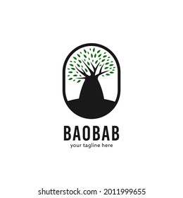 Simple madagascar baobab african tree nature logo badge icon