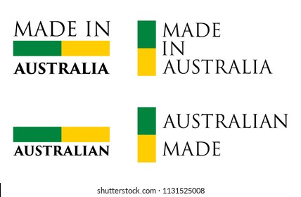 Simple Made in Australia / Australian label. Text with national colors arranged horizontal and vertical.