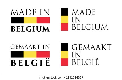 Simple Made in Belgium / Gemaakt in Belgie (dutch translation) label. Text with flag colors arranged horizontal and vertical.