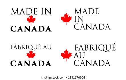 Simple Made in Canada / ("Fabrique au Canada" in French) label. Text with red maple leaf arranged horizontal and vertical.