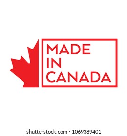 A simple made in Canada stamp with half of a maple leaf on the left side.