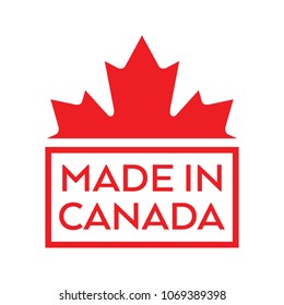 A simple made in Canada stamp with a maple leaf motif on top.