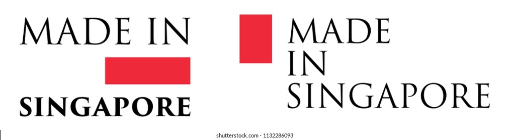 Simple Made in Singapore label. Text with national colors arranged horizontal and vertical.