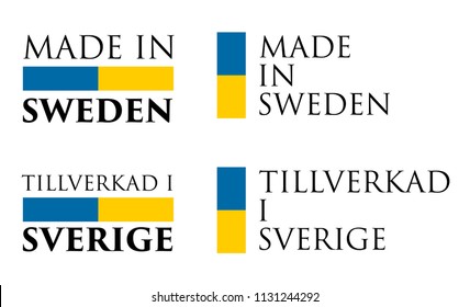 Simple Made in Sweden / Tillverkad i Sverige (swedish translation) label. Text with national colors arranged horizontal and vertical.