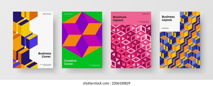 Simple magazine cover design vector template collection. Abstract mosaic tiles handbill layout set.