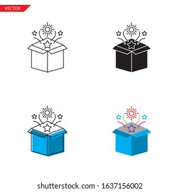 Simple magic box icon on white background 4 types such as outline, black, color, outline and color. Vector illustration.