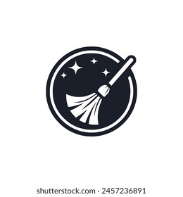 simple magic broom logo vector illustration template design