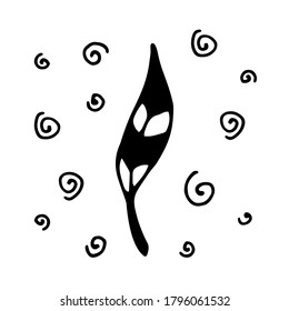 simple magic feather. hand drawn magic feather isolated on white. Vector hand drawn Witch and magic feather item illustration on white background.