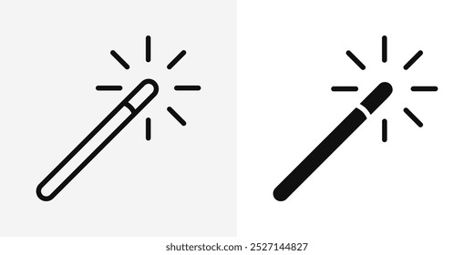 Simple magic wand icon. Magic stick pick tool button. Photo filter tool symbol. Shiny magic wand pictogram isolated.