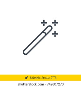 Simple Magic Wand Icon / Vector - In Line / Stroke Design with Editable Stroke