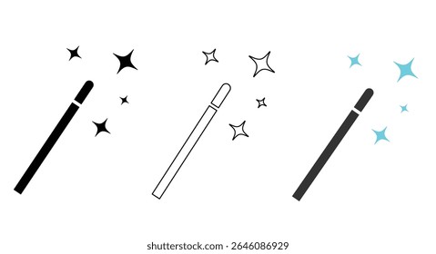 Simple magic wand with sparkling stars icon vector.