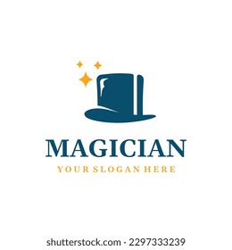 Simple magician hat with star sign logo design with creative idea.