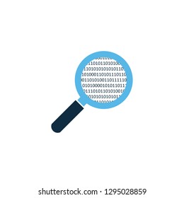 simple magnifying glass analyzing scaning source binary code. vector illustration isolated on white background.