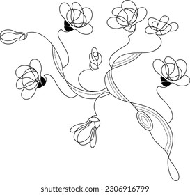 A simple magnolia flower line art  If you turn it around  it will become seamless textile art  If you lay it out in corner  it will become decorative frame 