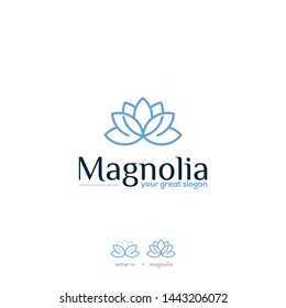 Simple magnolia flower logo design combine and letter M