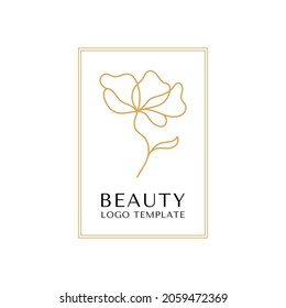 Sencilla ilustración del logo de la flor de magnolia para bienes raíces. emblema floral botánico con tipografía sobre fondo blanco Vector Premium