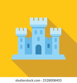 Simple but majestic blue castle standing tall, an illustration evoking history, fantasy and fairy tales