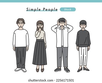 Simple male and female negative standing posture set illustration material