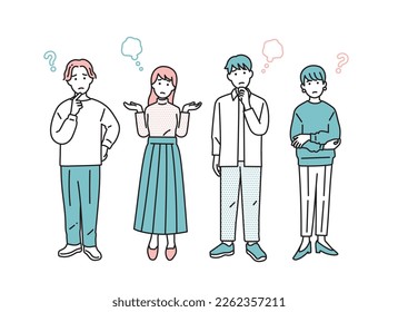 Simple male and female negative standing posture set illustration material