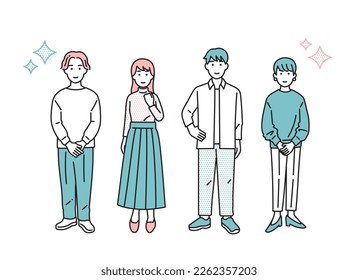 Simple male and female positive standing posture set illustration material